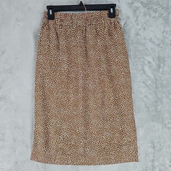 J. Crew Skirt Womens Size XXS Brown Polka Dot Side Slit Elastic Waist Lined NWT - Picture 2 of 7